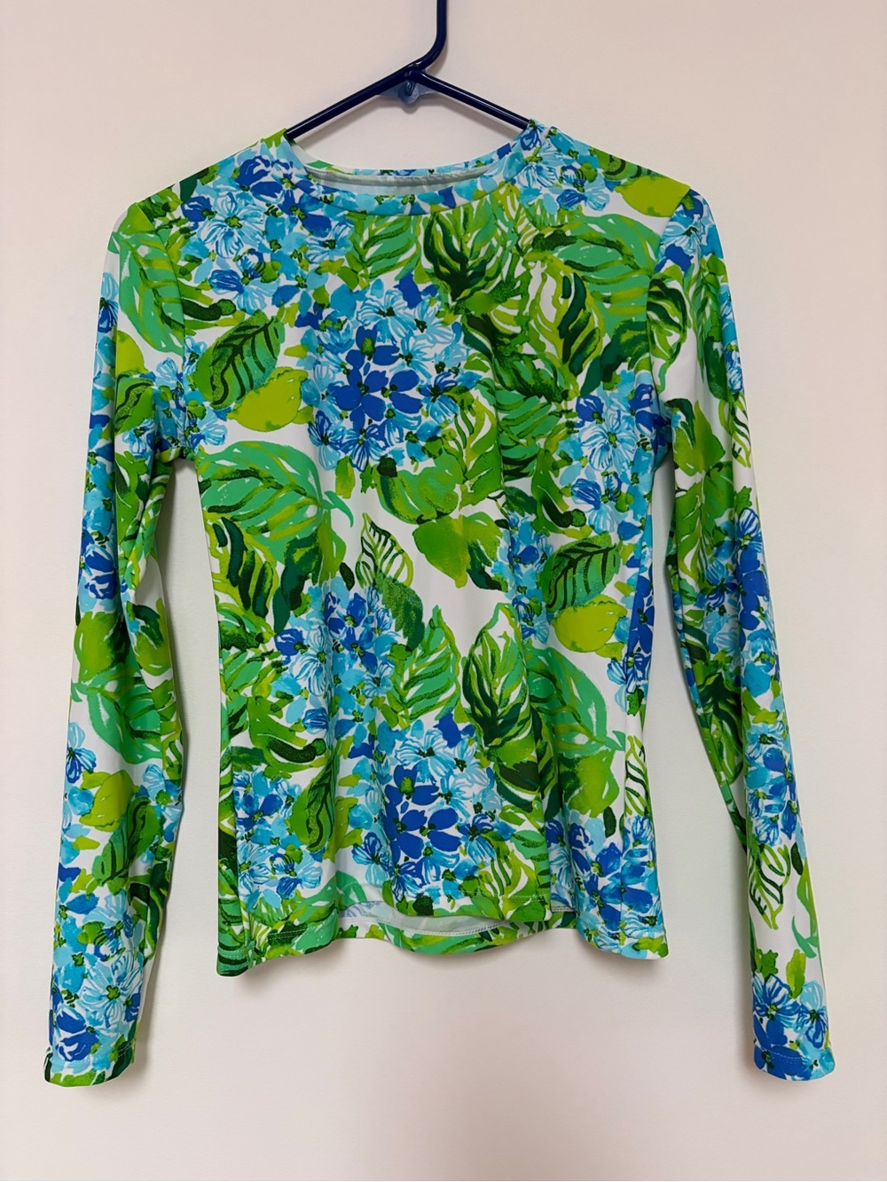 Mott50 Green Blue Floral Long Sleeve Rash Guard Swim UPF50+ Medium
